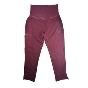 FIGS Maternity Scrub Pants Womens L Burgundy Technical Stretch Cargo